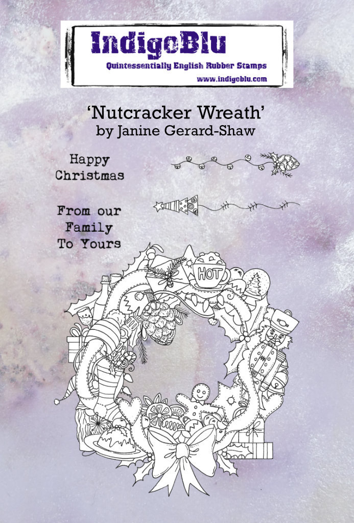 Nutcracker Wreath A6 Red Rubber Stamp by Janine Gerard-Shaw